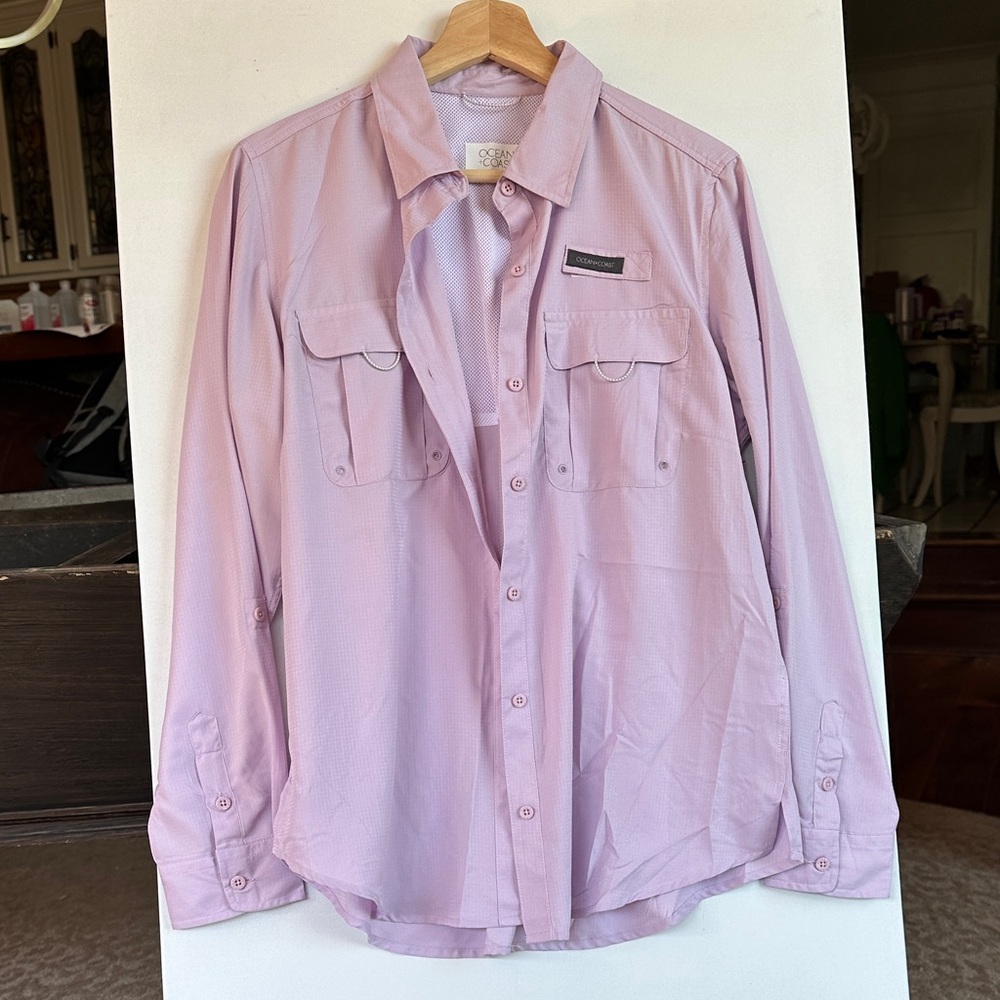 Women's Light Pink Button Down Shirt lilac moisturize wicking lightweight